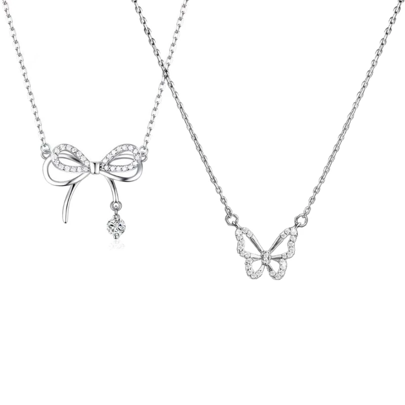 

E0BF Diamonds Bowknot Clavicle Chain Women Girls Wedding Jewelry Party Birthday Gift