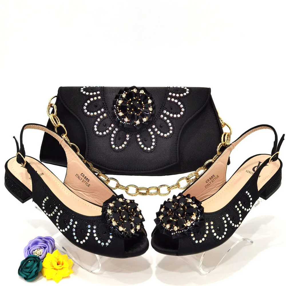 

Black Color Shoes And Matching Bag for Party African Ladies Shoes And Bag Set Italian Design Women Wedding Shoes And Bag