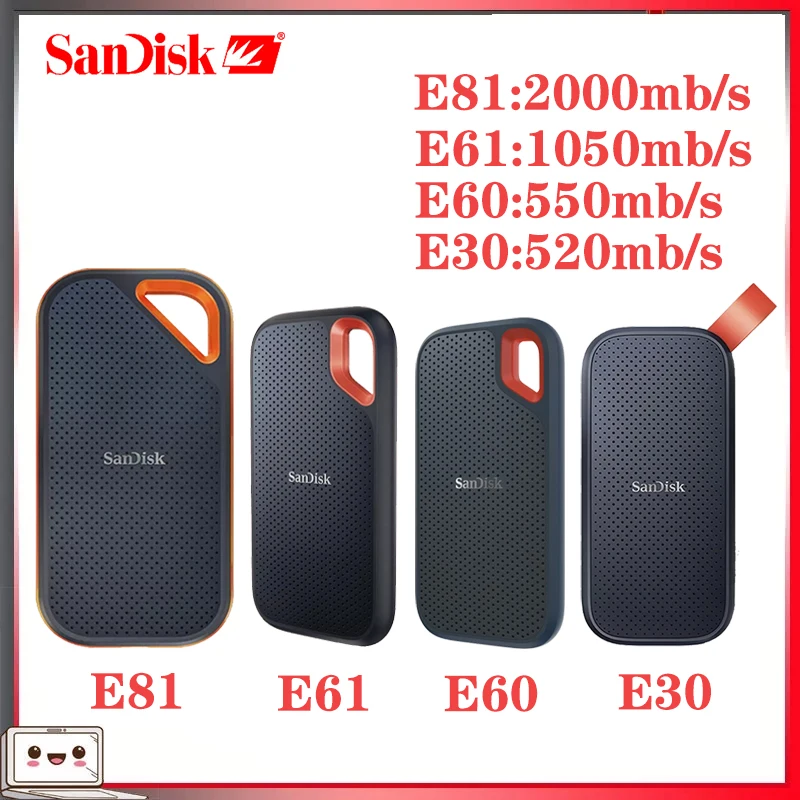 Фото Sandisk USB 3.1 Type-C Портативный внешний жесткий диск PSSD 480 ГБ 4 ТБ 500 ГБ 1 ТБ 2 ТБ Твердотельный диск 2000 МБ/с Телефон Ноутбук Настольный компьютер №1
