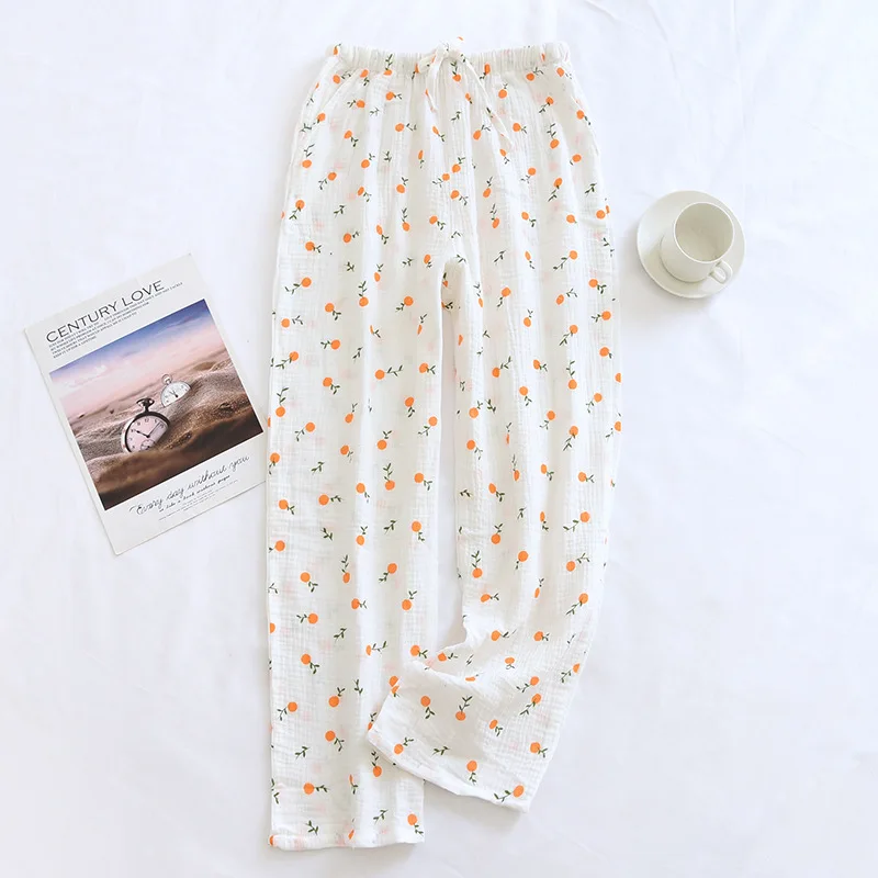 Fdfklak Cotton Gauze Pajamas Pants Printing Sleep Bottoms Spring Summer Lounge Wear Sleepwear Loose Comfortable Trousers