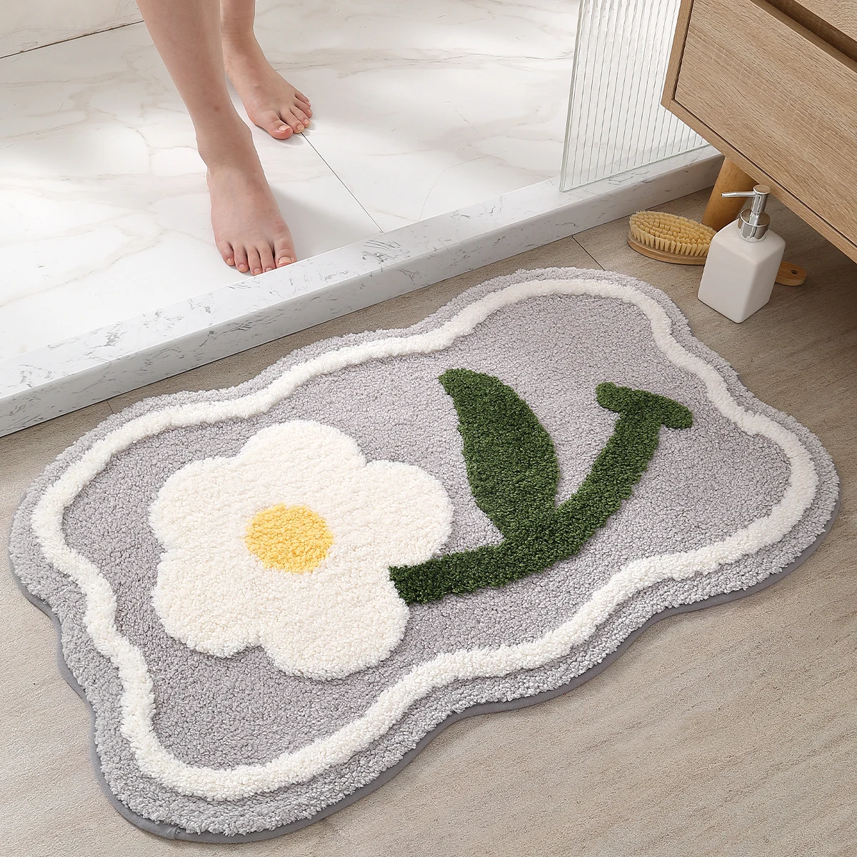 

DEXI Bath Rugs Carpet Floral Shape Non Slip Water Adsorption Bath Mat