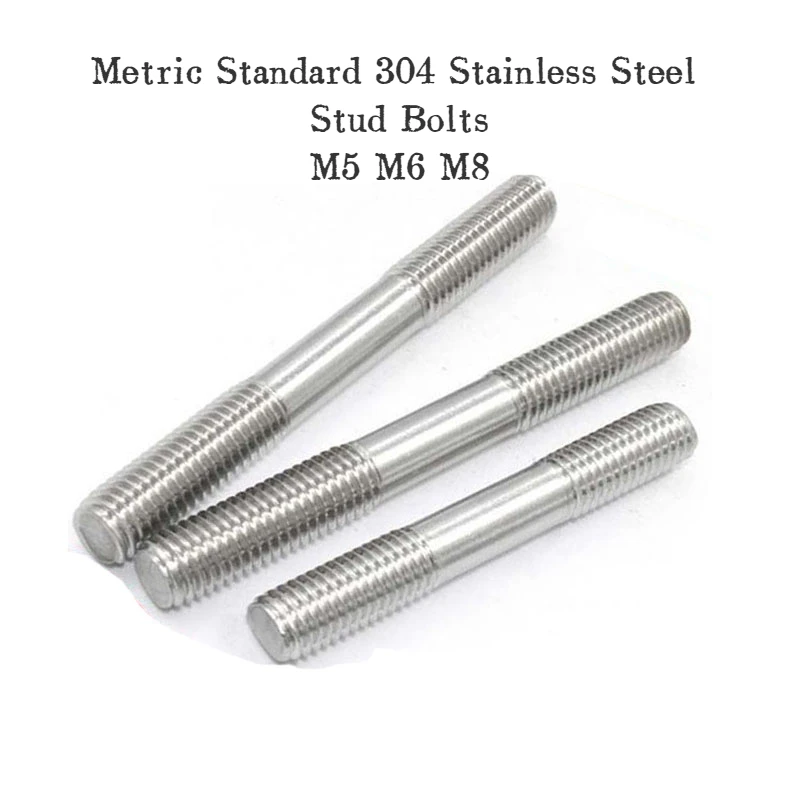 

2/5/10/20/30pcs Metric Standard 304 Stainless Steel Stud Bolts Screw Rod Tooth Stick Double Head Stud Srod Bolt M5 M6 M8
