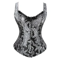 steampunk corset bustier top womens embroidered brocade corselet steel boned body shaper with strap