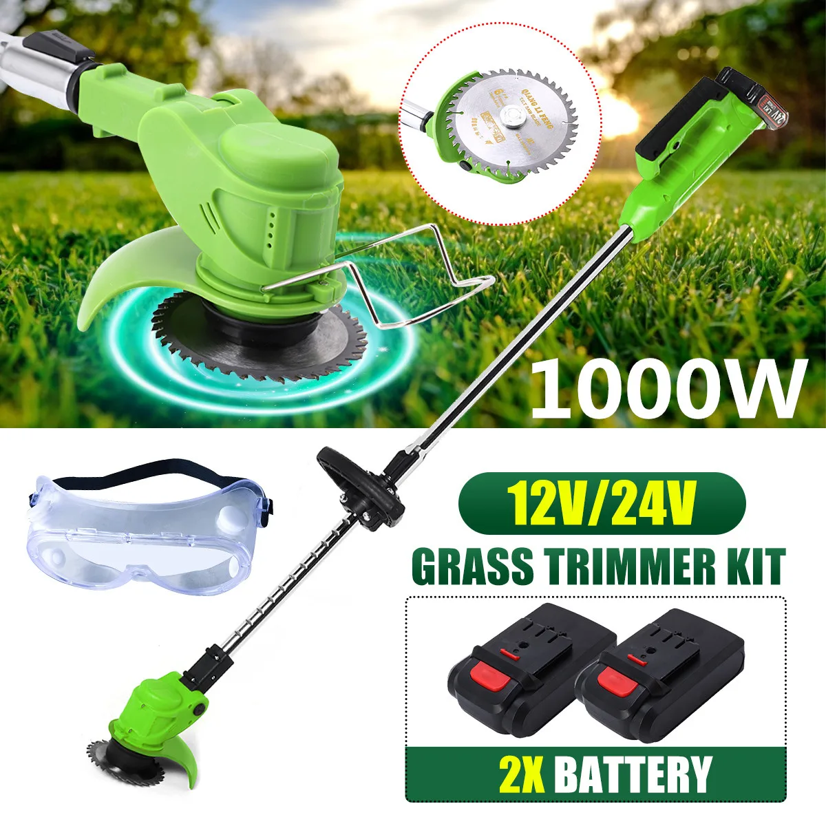 

12V/24V 18000RPM Electric Lawn Mower Li-ion Battery Cordless Grass Trimmer Auto Release Household Garden Home Trimming Machine