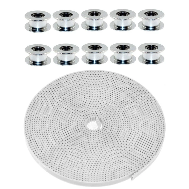 

BEAU-1X Pu With Steel Core Gt2 Belt 2Gt Timing Belt & 10X GT2 20 Toothless Bore 5Mm Aluminum Timing Belt Idler Pulley