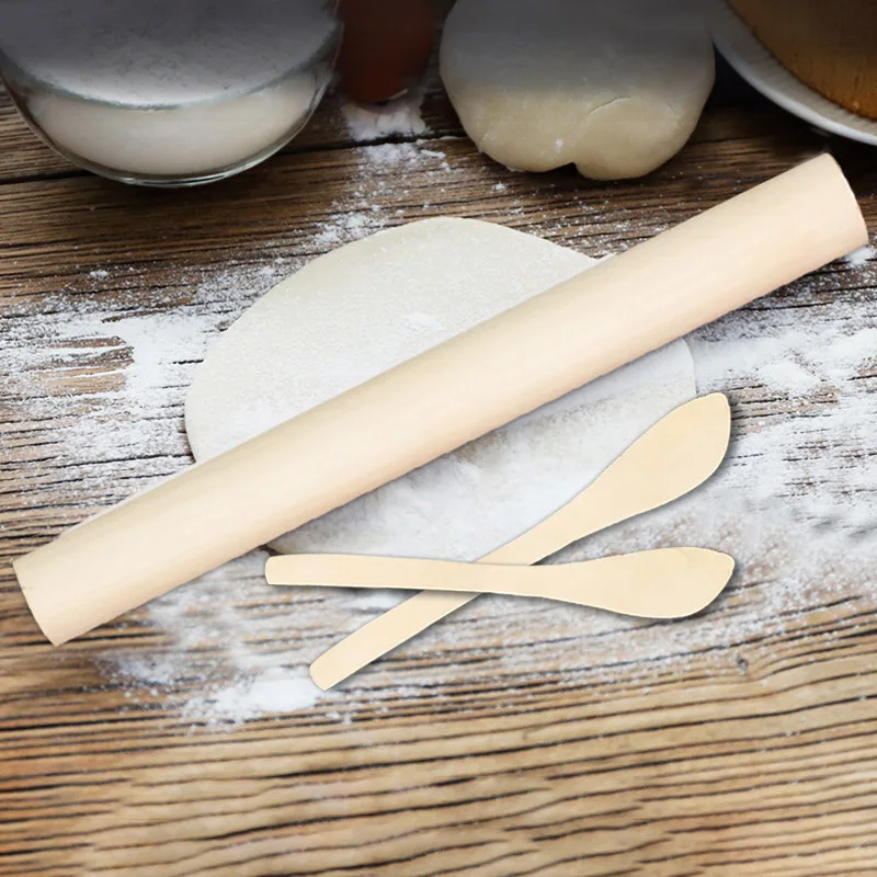 

1Set Durable Rolling Pin Non-stick Kitchen Accessory Wooden Bakeware Natural Color Multipurpose Kitchen Dough Roller Baking Tool