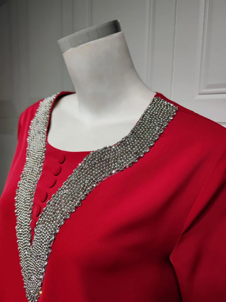Muslim Woman Abaya Rhinestone Casual Loose Modest Dress Islam Oman Qatar Moroccan Kaftan Dubai Luxury Dresses For Prom