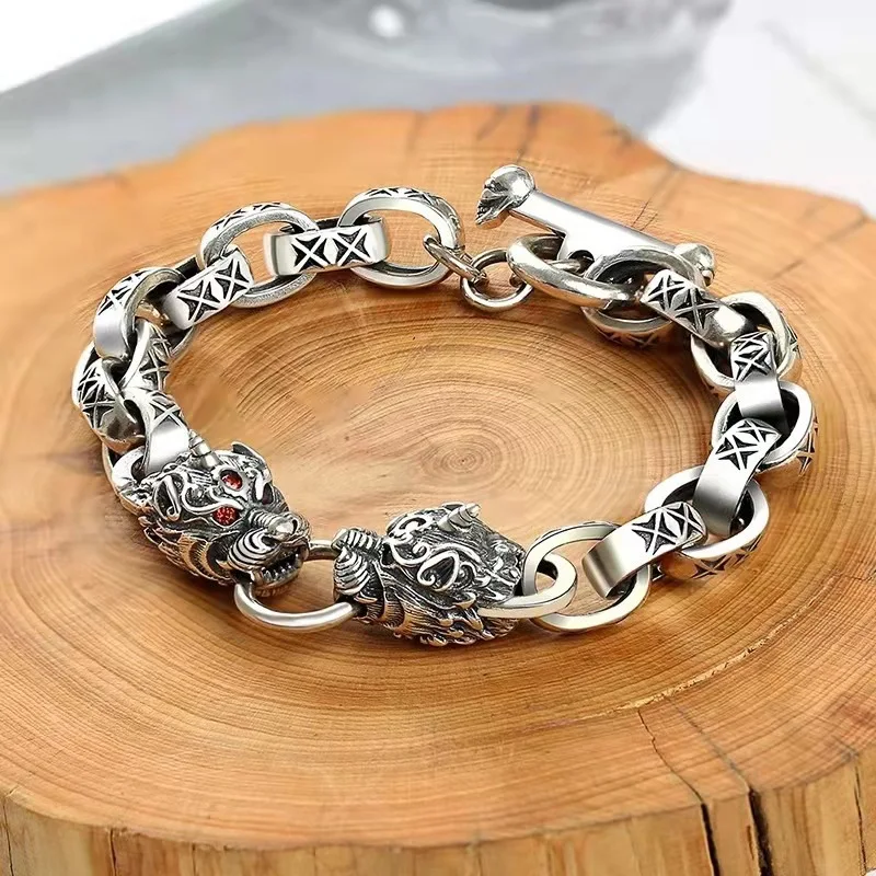 

Vintage Silver Color Pixiu Bracelet Men's Fashion Open Bracelet Cocktail Banquet Accessories Gift for Boyfriend