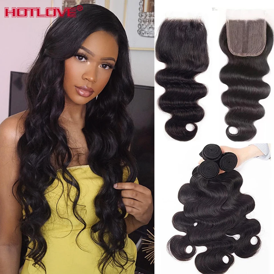 40 Inches Human Hair Bundles With Closure Pre Plucked Brazilian Body Wave Bundles With Closure HD Lace 10A Remy Hair Extensions