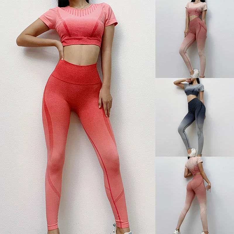 

Ladies Gradient Tight Elastic Fitness Sports Suit