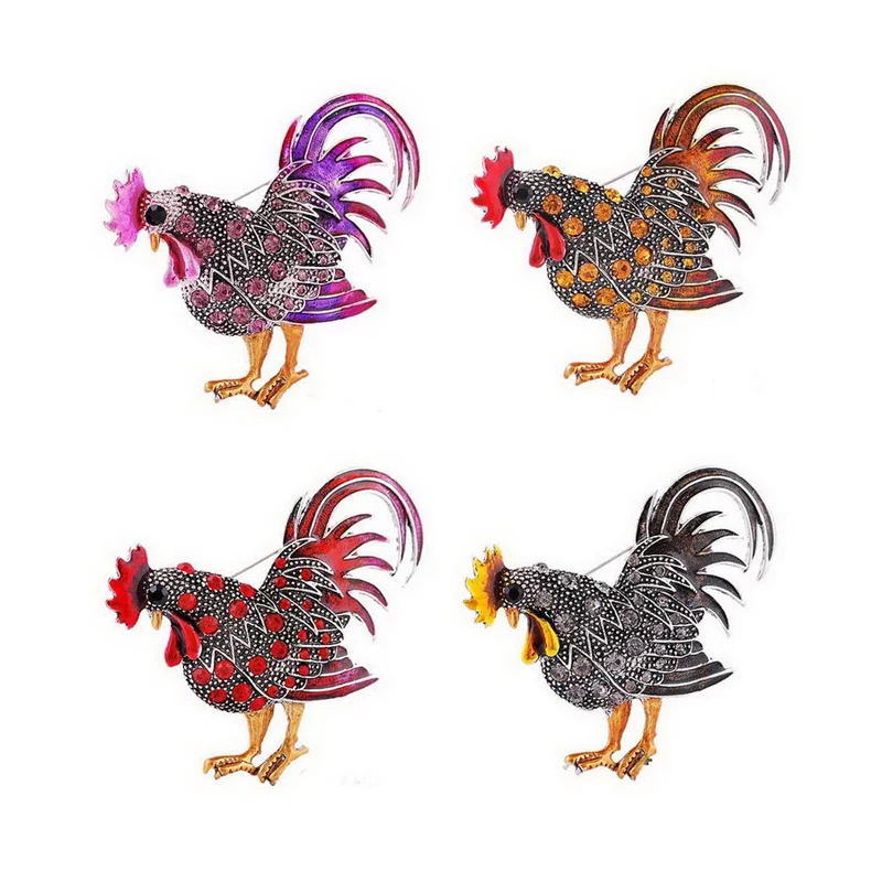 

Ethnic Crystal Rhinestone Big Cock Brooches Pin for Women Men Courage Vigilance Exorcism Badge Lapel Enamel Pin Jewelry Gift New