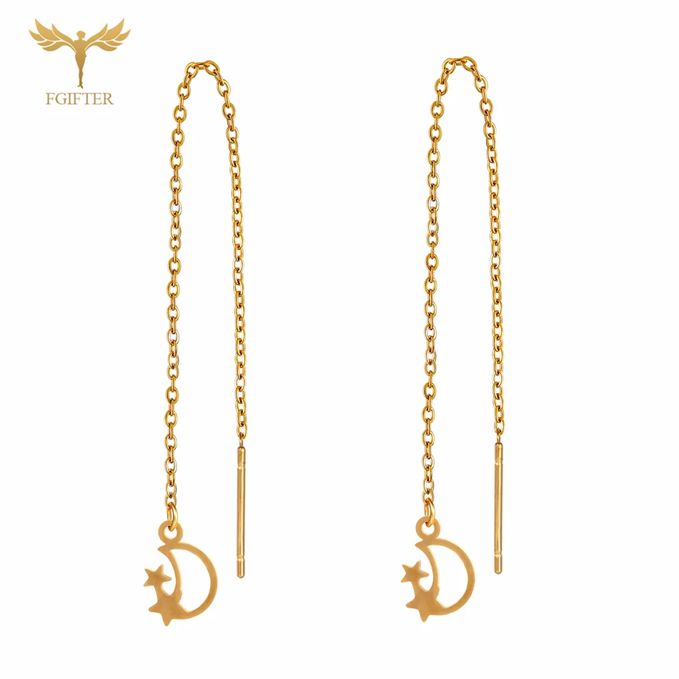 Элегантные серьги-цепочки для женщин подвеска в виде Луны и звезды Висячие