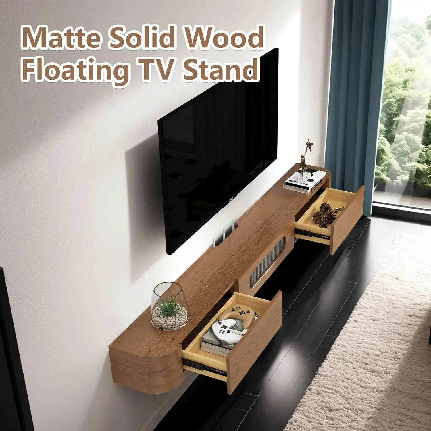 Плавающая Подставка для телевизора 63 дюйма деревянный настенный шкаф плавающие