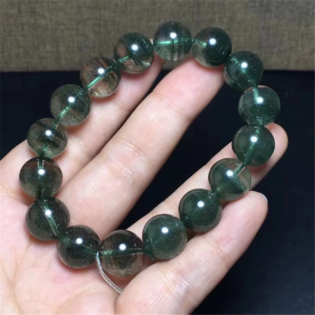 

13mm Natural Green Phantom Quartz Bracelet Jewelry For Women Men Healing Wealth Crystal Clear Beads Rare Gemstone Strands AAAAA