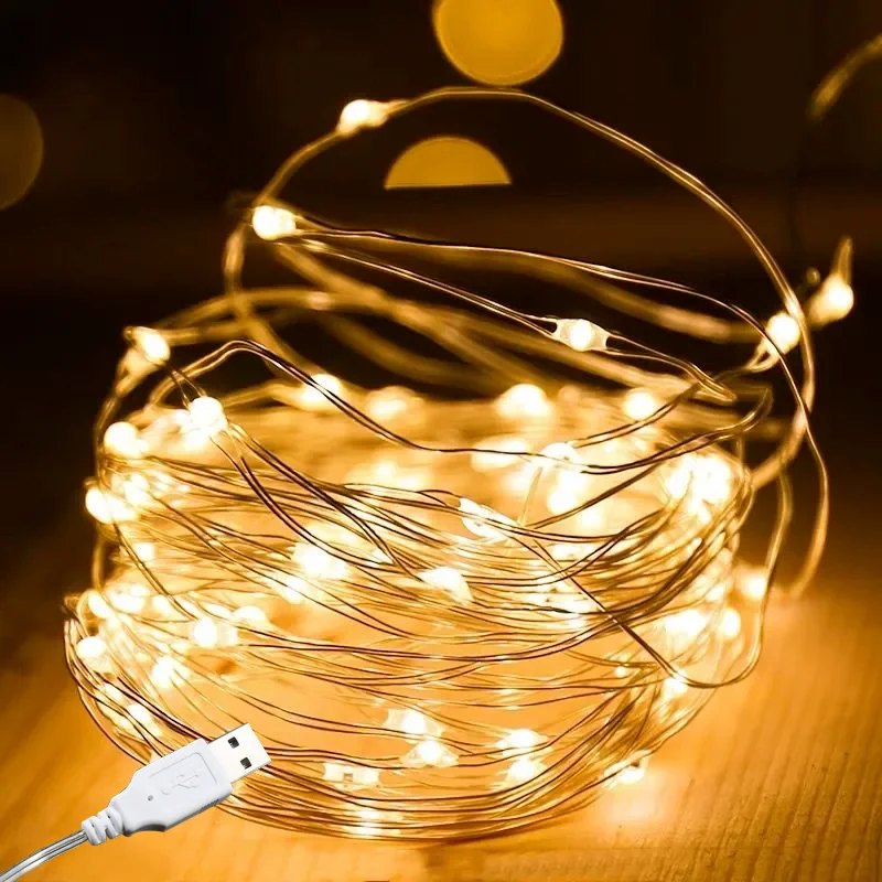 

USB LED String Lights Fairy 2M 3M 5M 10M Silver Wire Waterproof for Garland Home Christmas Wedding Party New Year Decoration