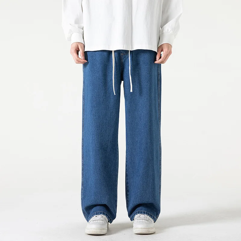 Men's Jeans Wide Leg Loose Casual Solid Straight Pants Fashion Streetwear Male Clothing For Daily Life