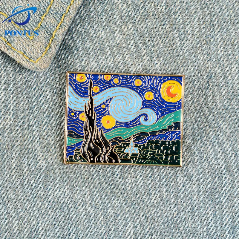 

Van Gogh Famous Art Oil Painting Badges Starry Night Sunflower Enamel Backpack Bag Lapel Pins Artistic Brooch Collection Gifts