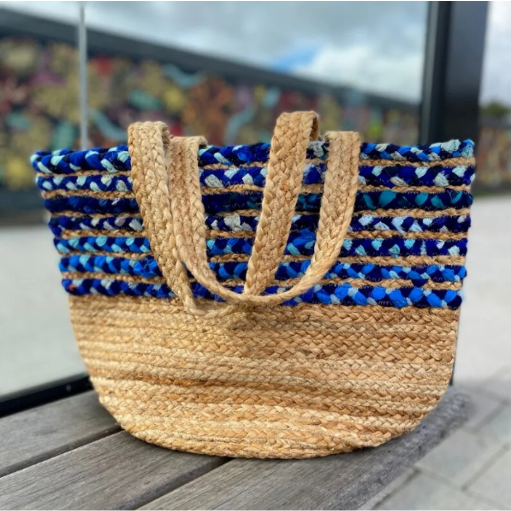 

Beach Tote bag Jute Cotton Braided Woven Hand bag Wide Space Storage Tote Bag