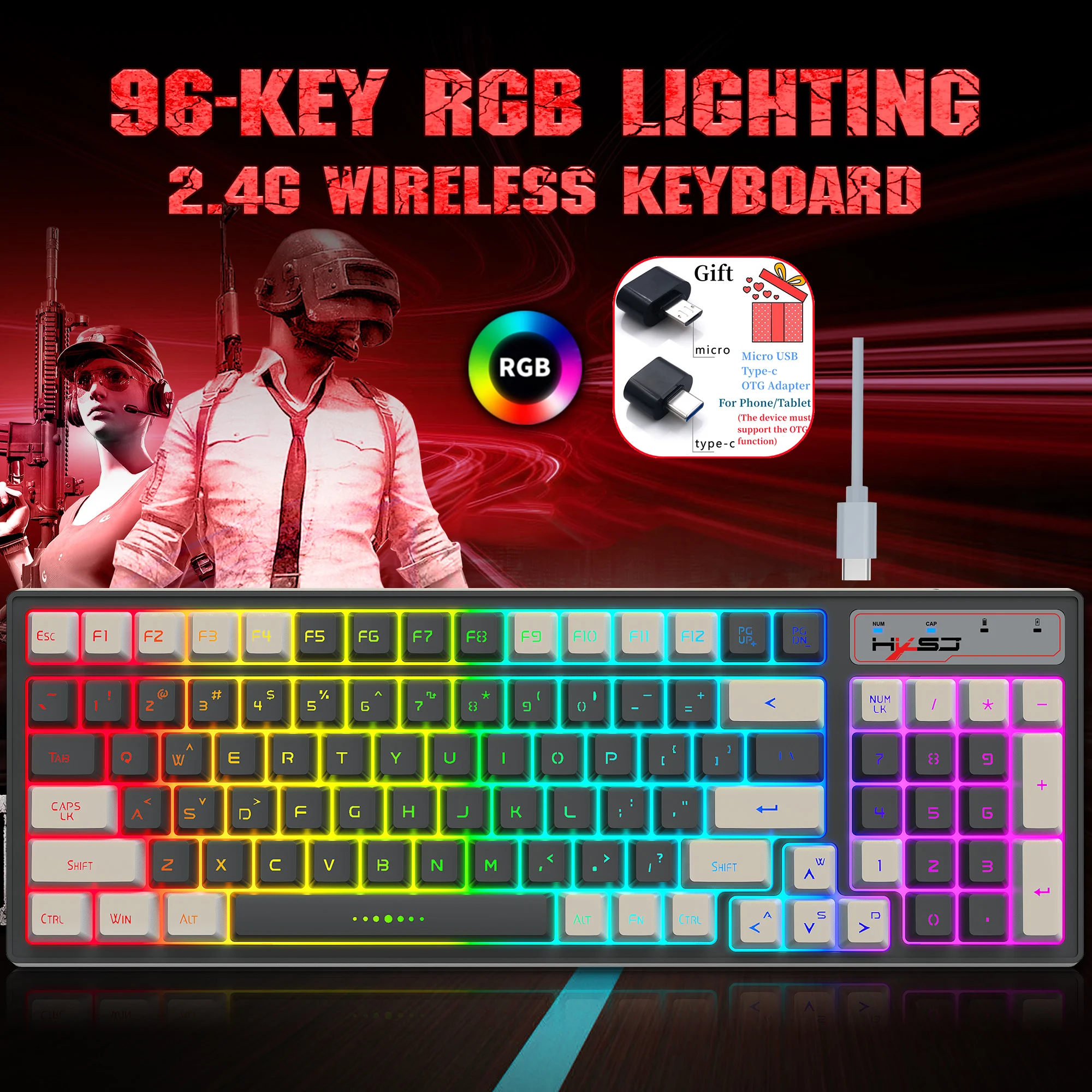 Купи 96 Keys Wireless Keyboard RGB Backlight Rechargeable 2.4G USB Gaming Keyboard for Windows PC Laptop Game за 2,011 рублей в магазине AliExpress