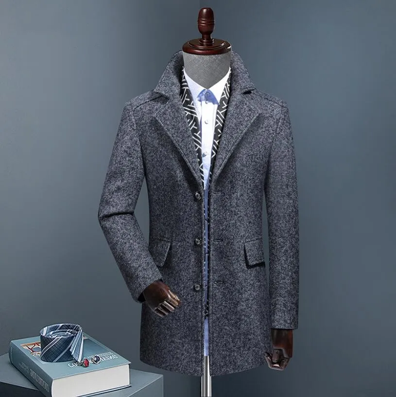 

2022 new arrival winter Turn-down Collar wool thicked trench coat men,men's grey casual wool jackets
