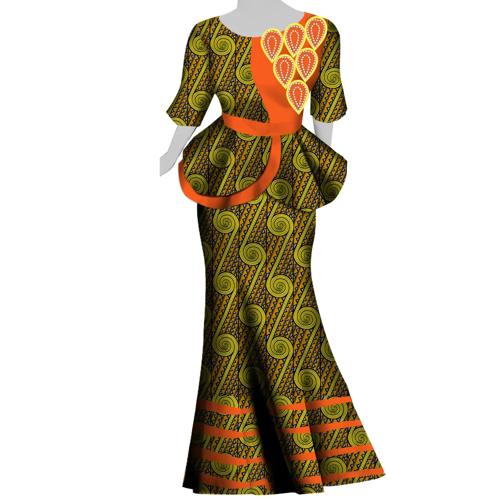 BintaRealWax Africa Style Two Piece Skirt Set with Pearls Dashiki Crop Top and Skirt Elegant Women Sets for Wedding YF107