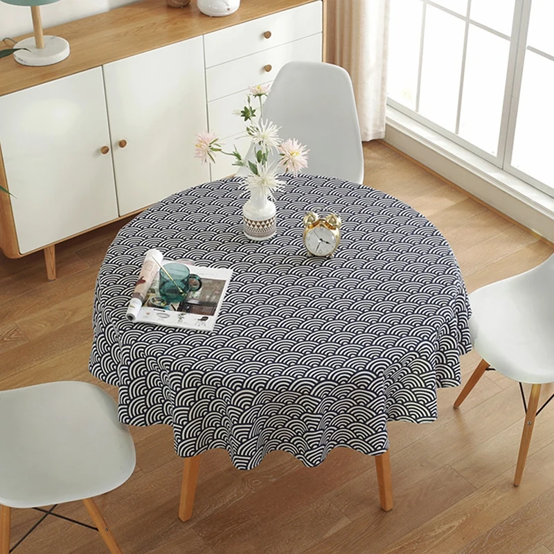 

Скатерть из хлопка и льна в японском стиле, круглая скатерть в скандинавском стиле для домашнего свадебного декора, с принтом