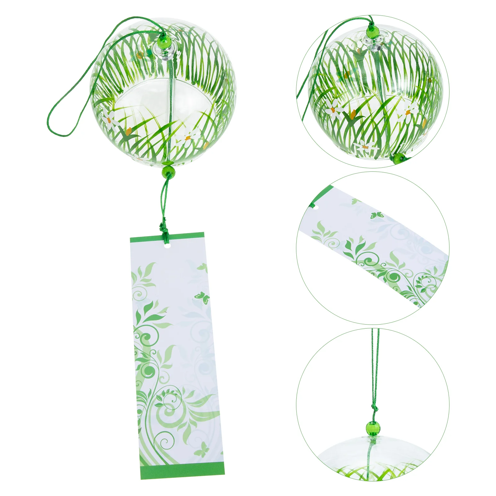 

Glass Wind Chime Japanese Style Green Grass Pattern Wind-bell for Corridor Patio