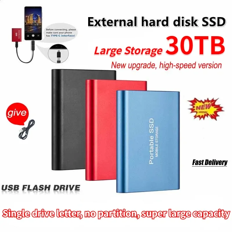 

High-Speed Mobile External Hard Disk For Laptop Desktop Computer Interface USB3.1/Type-C Memory 4TB 6TB 8TB 12TB 16TB 26TB 30TB