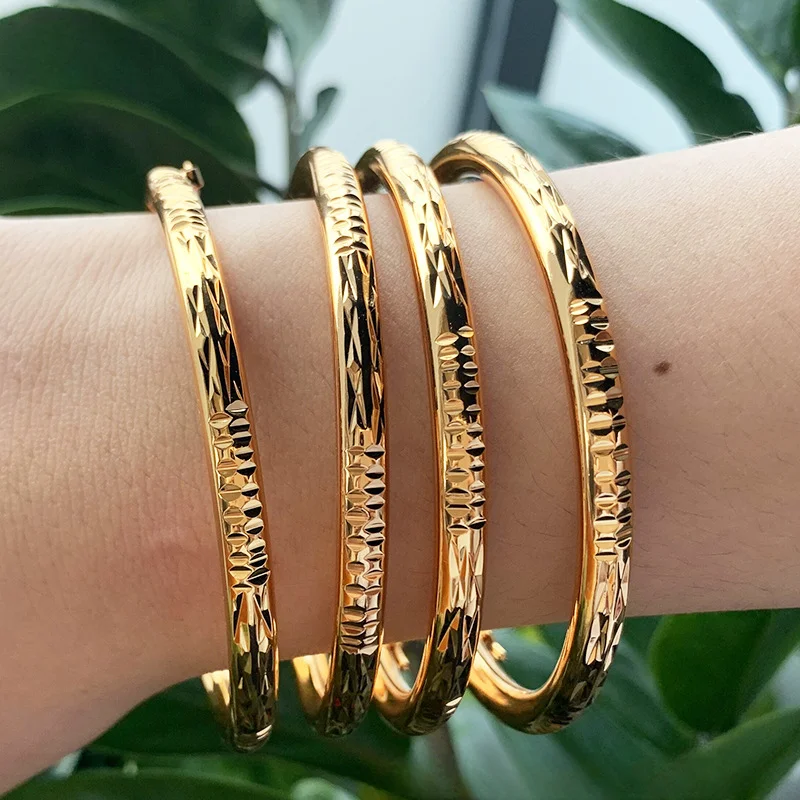 Luxury Middle East Dubai Bride 24K Imitation Gold Bracelet Ethiopia India Women's Wedding Bangle Jewelry Wholesale