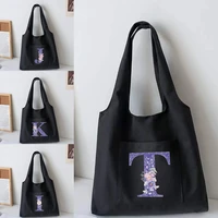 purple flower print vest shoulder bag canvas shopper bag fashion tote bags harajuku casual women handbags phone key storage bag