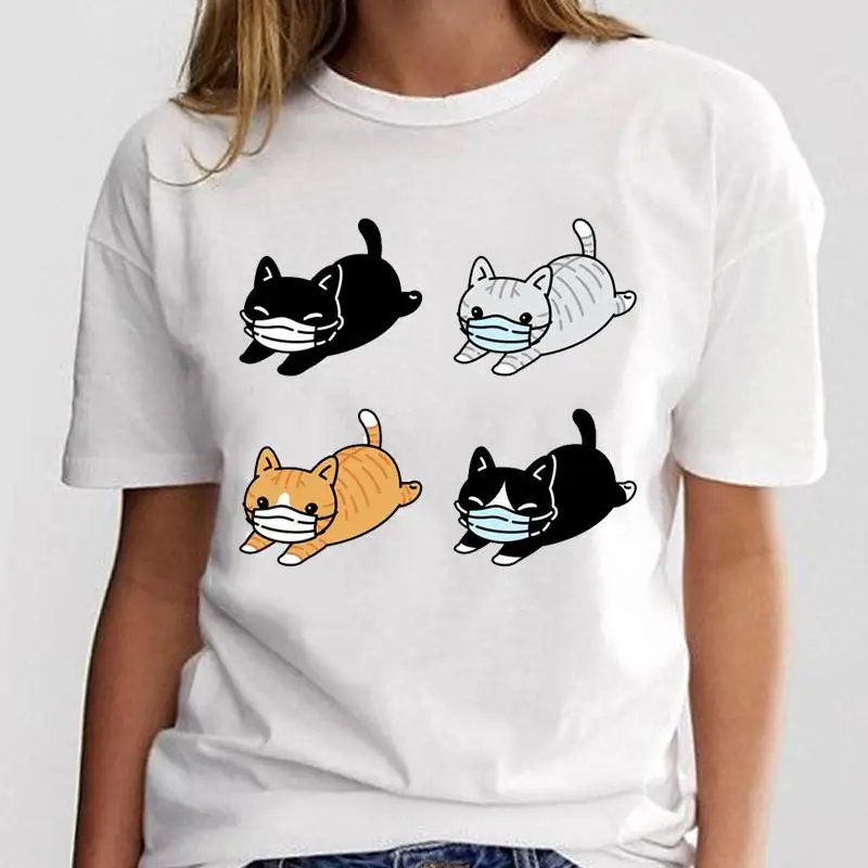 

Summer new women's fashion trend thin simple cat print T-shirt
