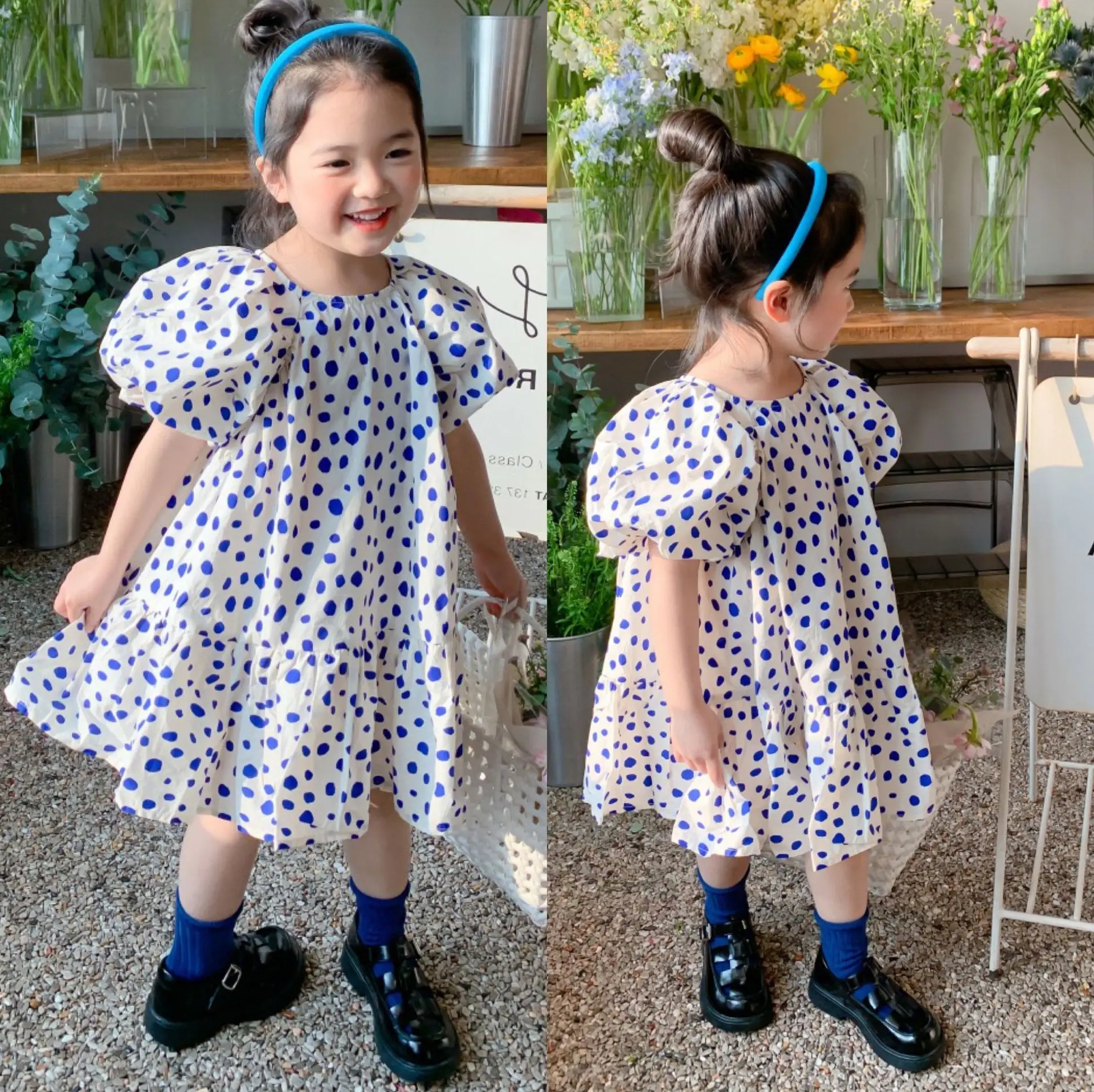 

2022 Summer Girls Sweet Dot Puffy Sleeve Dress