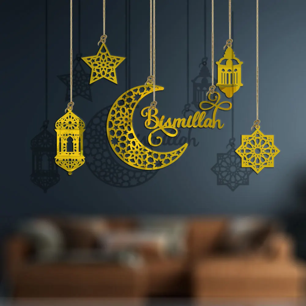 

Acrylic Ramadan Decoration Eid Banner Mubarak Craft Moon for Home Hanging Ornament Pendant Islam Muslim Party Supplies