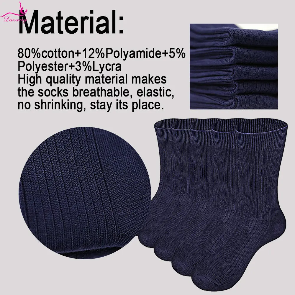 LAZAWG Men's Cotton Socks Casual Business Socks 5 Pairs Male Crew Ankle Sock Solid Color Breathable Sweat-absorbing Dailywear