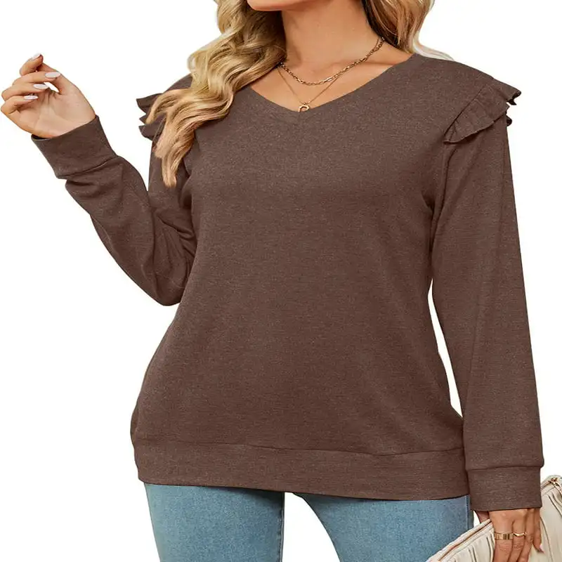 

Sleeve Shirts for Women Casual V-Neck Ruffle Tops Loose Fit