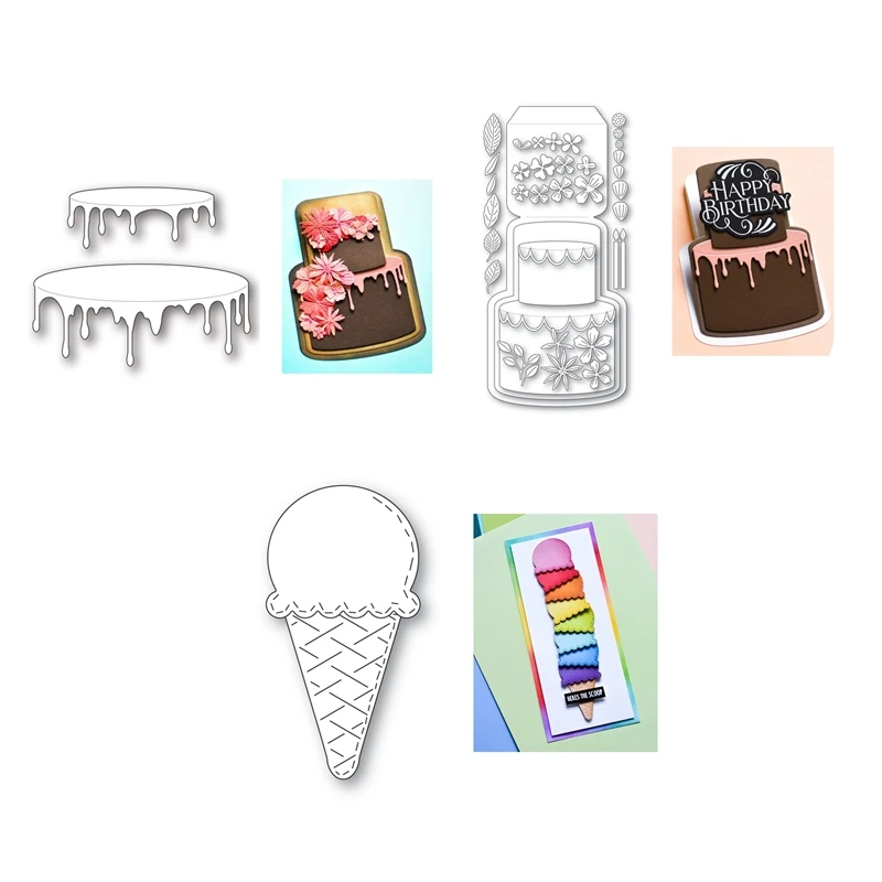 

New Arrivals 2022 Floral Cake Pop Up Easel Ice Cream Metal Cutting Dies for Scrapbooking Frame Card Craft Supplies No Stamp