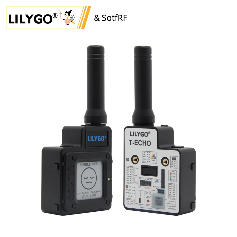 

LILYGO® TTGO SotfRF T-Echo Black LoRa SX1262 433/868/915MHz NRF52840 Wireless Module 1.54 E-Paper GPS RTC NFC BME280 for Arduino