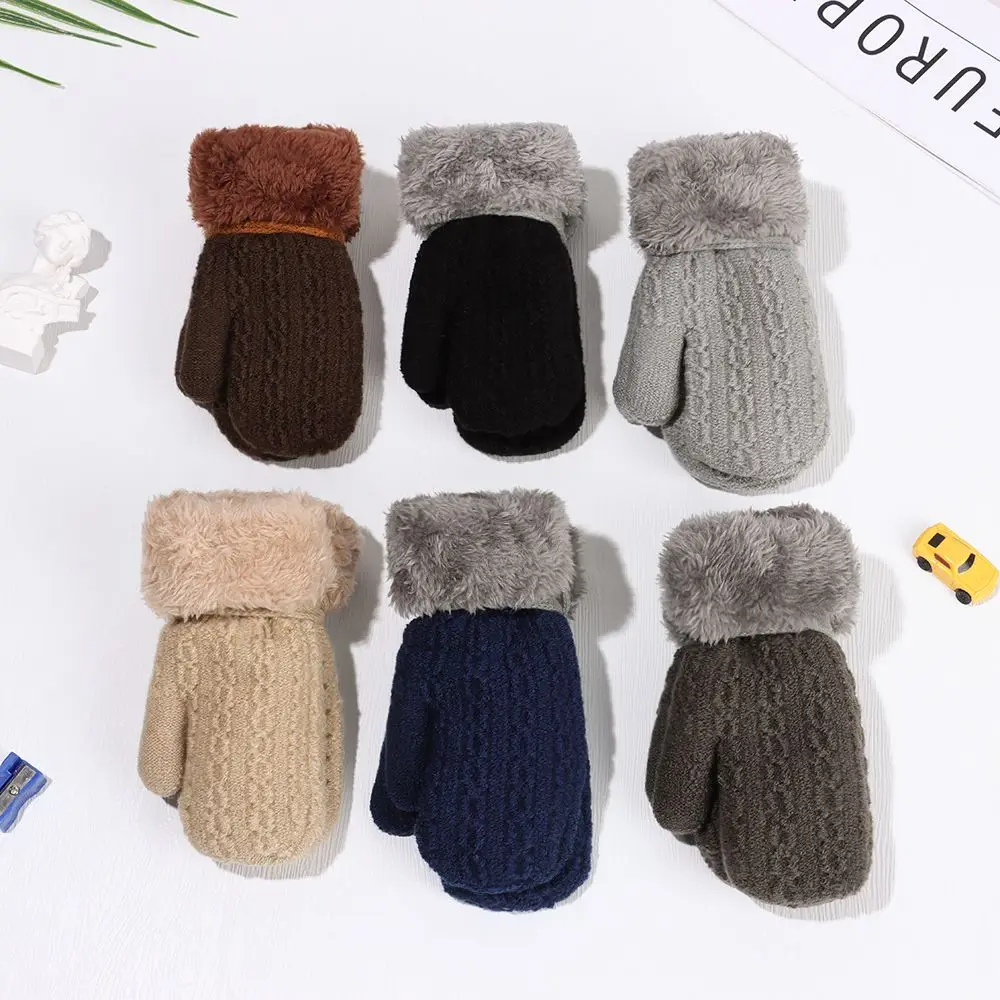 

For 1-4 Years Winter Soft Faux Fur Baby Boys Girls Kids Gloves Thick Warm Cute Cartoon Knitted Mittens