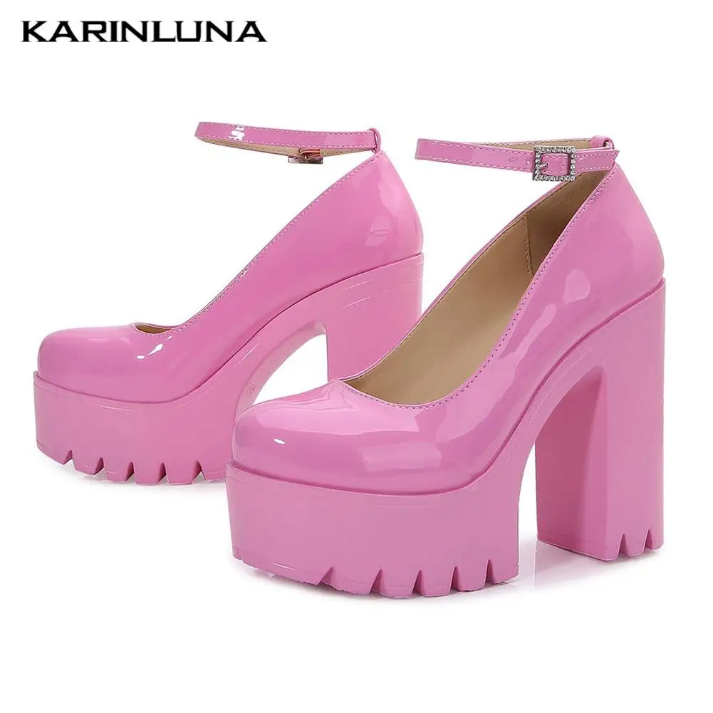 Brand Design 2023 Spring Summer Cute Sweet Pumps For Women Black Pink Ankle Strap Square High Heels Chunky Platform Shoes Comfy