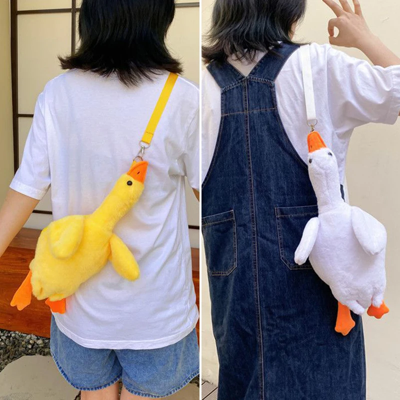 

Cute Yellow Duck Crossbody Bag For Women Cute Funny Cartoon Plush Handbag Creative Big White Goose Shoulder Bags For Girl