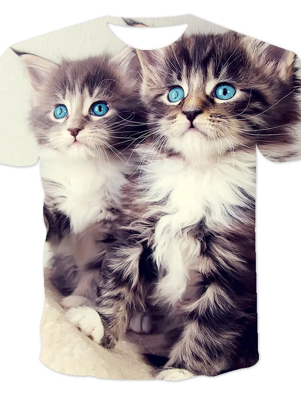 

Kawaii Cat Women's and Men's Big T-shirt, Round Collar, Short Sleeve, Personality, For Summer