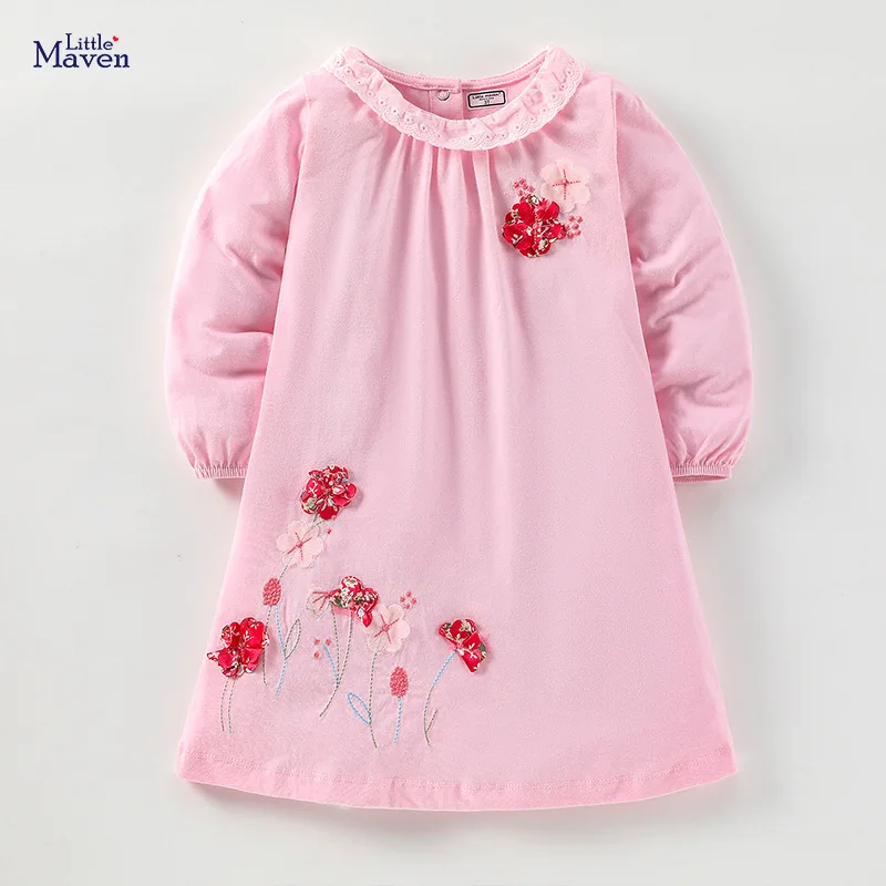 

Хлопковое платье с длинным рукавом для девочек 2-7 лет