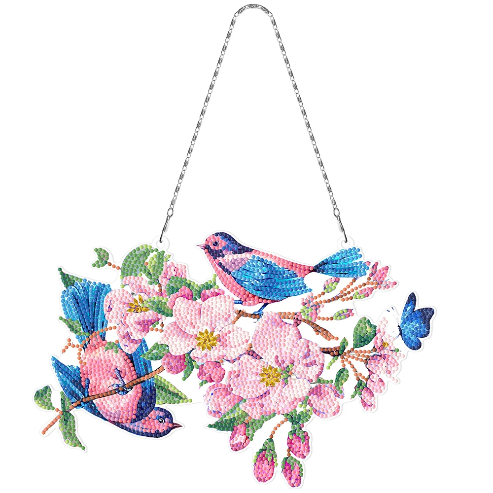 

New Birds Flower DIY Diamond Painting Wreath With Led Light Diamond Embroidery Mosaic Hanging Pendant Art Home Decor Gift