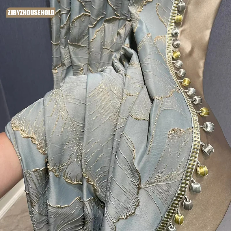 

Роскошные французские шторы с американским рельефом для гостиной, столовой, спальни, высокоточные жаккардовые шторы с золотыми листьями дл...