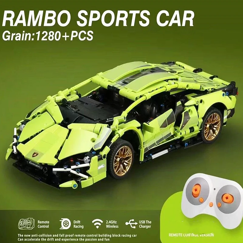 

1280pcs Super Racing Sports Vehicle Remote Control Building Blocks City Speed Racer Rc/non-rc Bricks Children Toys Kids Gifts