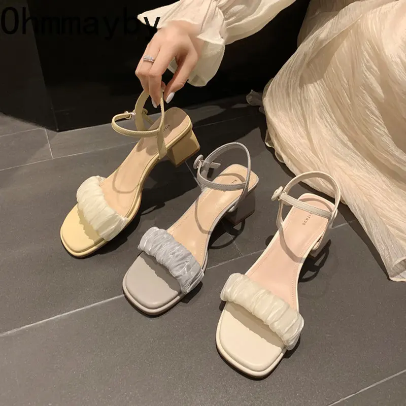 

Женские босоножки с открытым носком, Классические сандалии-гладиаторы на высоком квадратном каблуке и ремешком на щиколотке, лето 2023