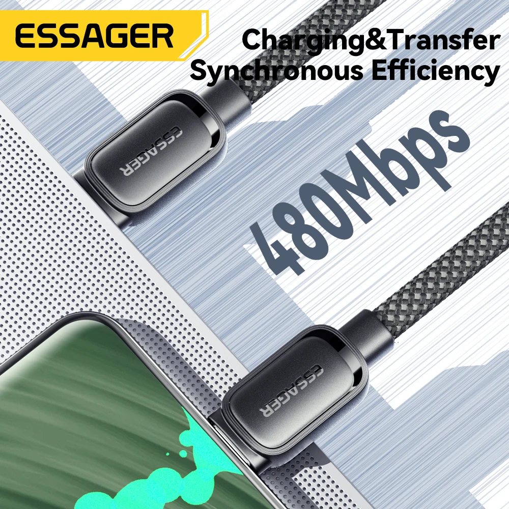 Магнитный выдвижной кабель для быстрой зарядки Essager 100 Вт, зарядка типа C к C для iPhone 15 14 USB C к C для MacBook Samsung (art.: 3920c53c1dced) - 3920c53c1dced
