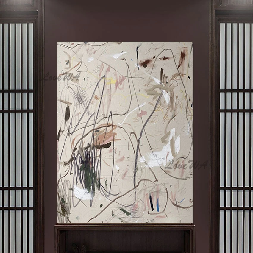 

Настенное художественное украшение, современная простая строка, искусственная живопись, холст ручной работы, Безрамная картина для отеля, индивидуальный дизайн