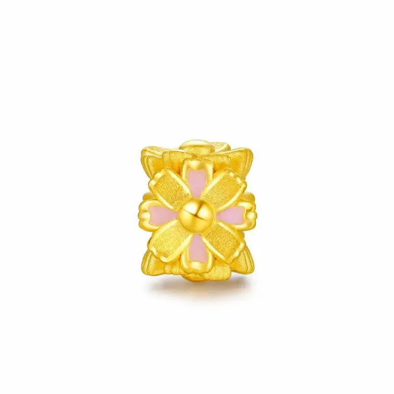 HOYON 18K Yellow Gold color transfer bead bracelet female 3D hard gold enamel flower bead pendant DIY new style for girlfriend