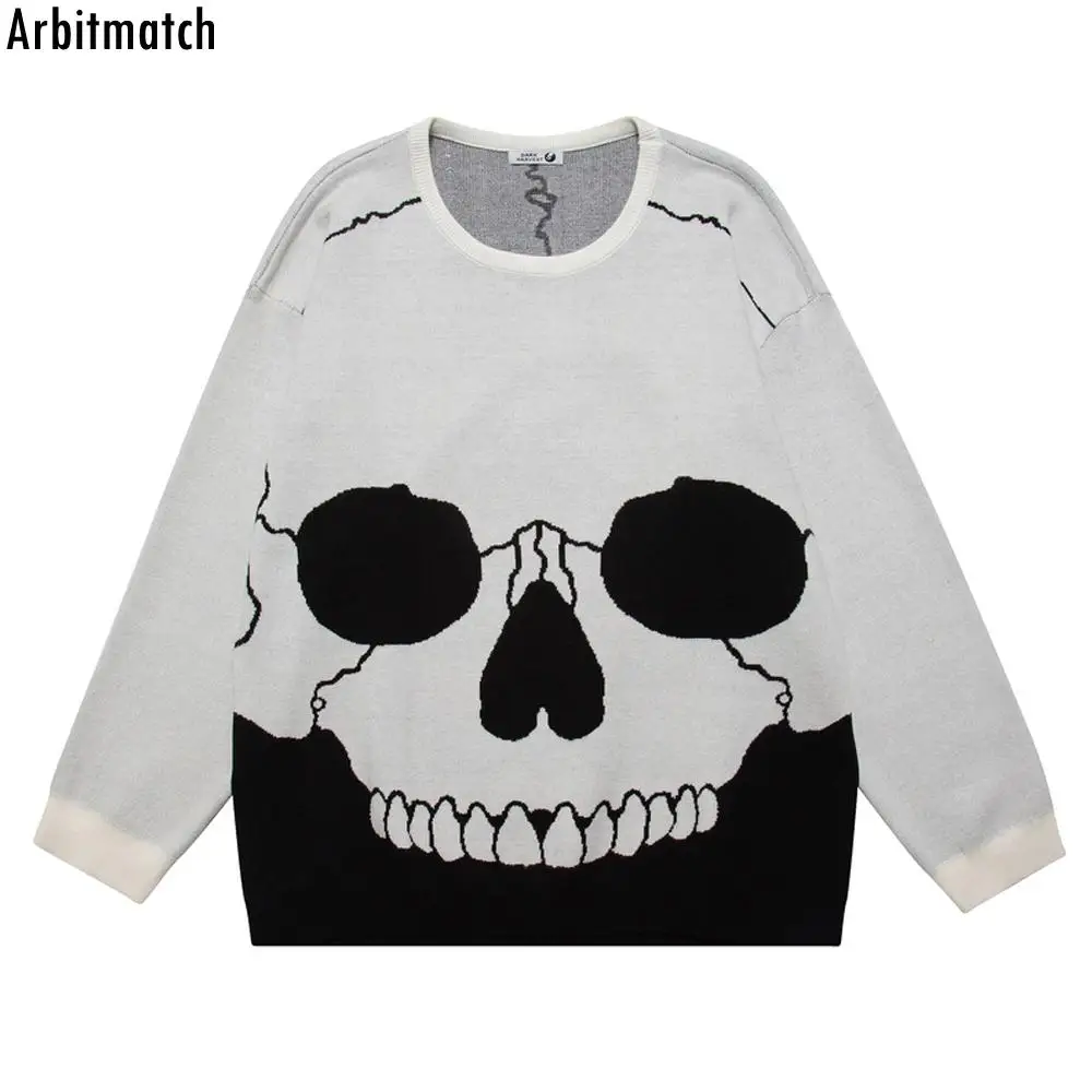 

Мужские вязаные свитера Arbitmatch, готический свитер с черепом, пуловер в стиле Харадзюку, мужской свитер в стиле хип-хоп, уличная одежда, свобод...